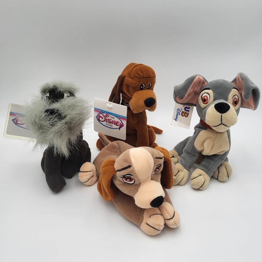 Vintage Lots of 4 Disney Store Lady Tramp Mini Bean‎ Bag Jock, Trusty & other